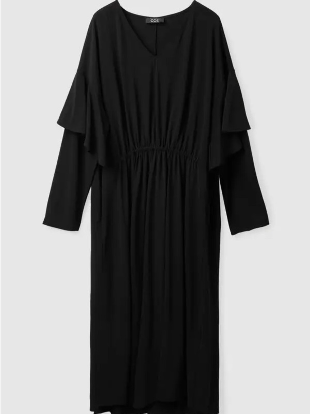 COS Black Gathered-Waist Long Sleeve Midi Dress NWT | M/L